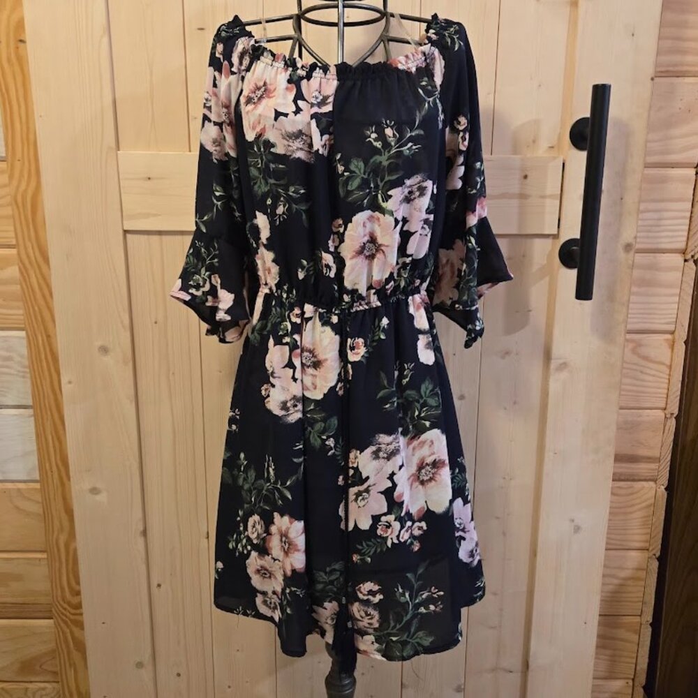 Navy Floral Off-Shoulder Dress